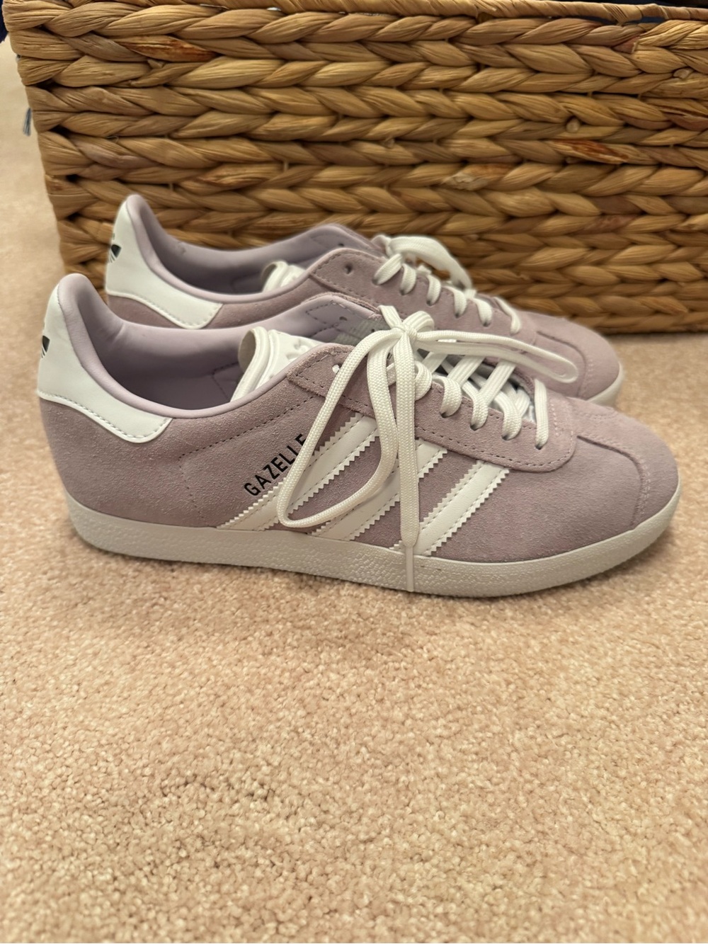 adidas Gazelle Women's Light Lavender Suede Sneakers with White Stripes